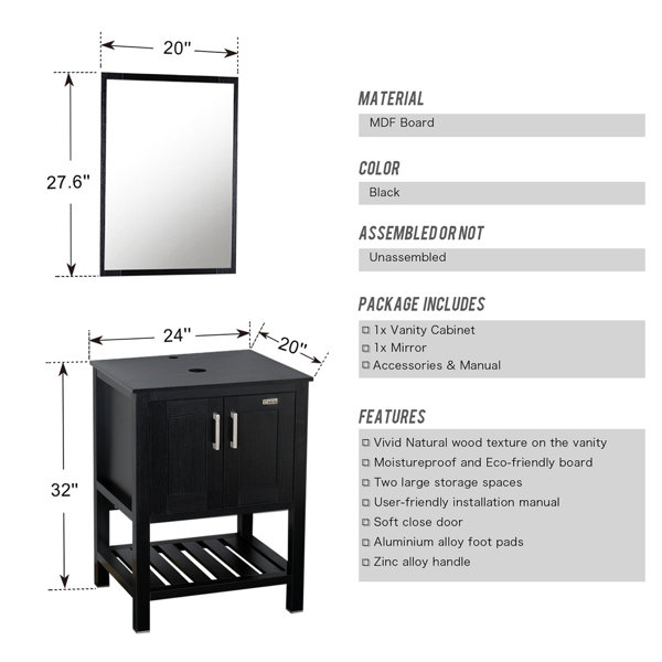 ECLIFE 24'' Single Bathroom Vanity Set with Mirror & Reviews Wayfair